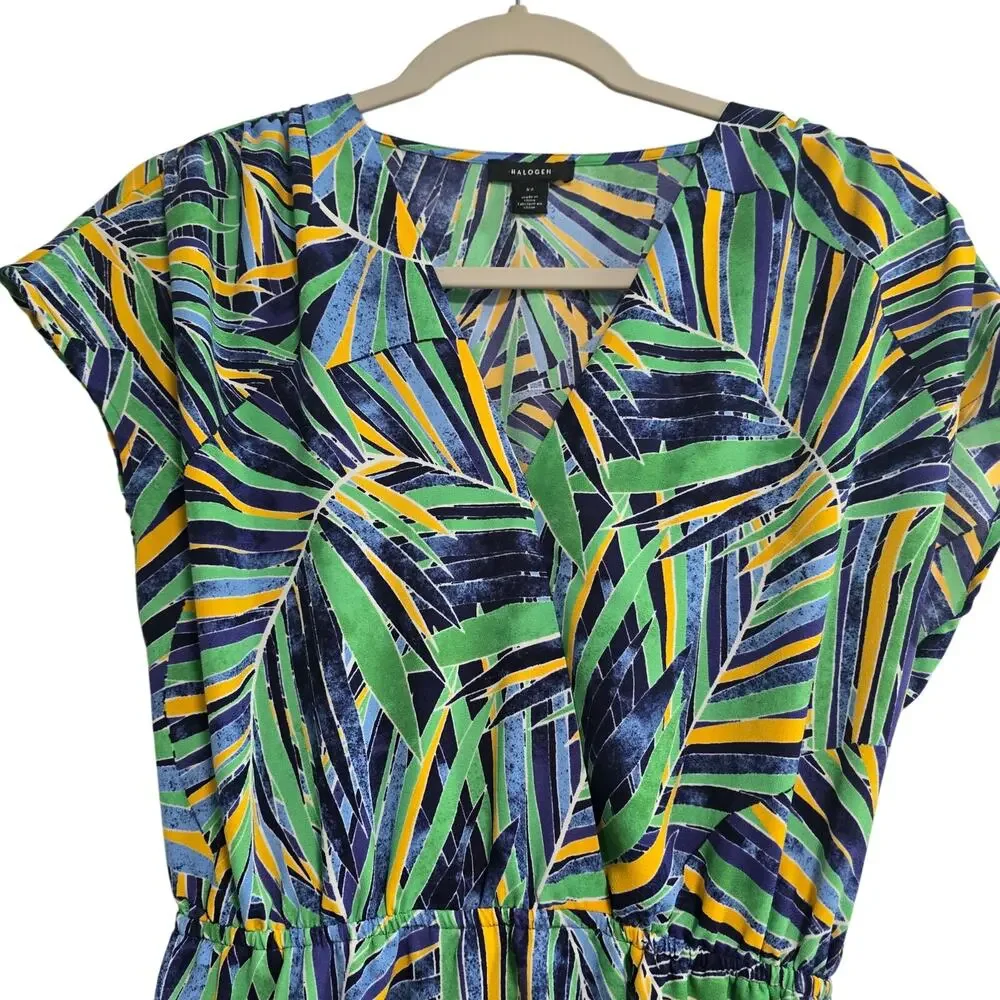 Halogen Tropical Short Sleeve Surplice Pockets Elastic Waist Size XS - Picture 2 of 7